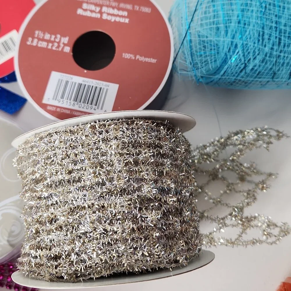 Set crafting supplies metallic deco mesh ribbons for wreath holiday decor lot